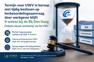 Termijn voor UWV in beroep niet tijdig beslissen op herbeoordelingsaanvraag door werkgever blijft 9 weken bij de Rb Den Haag, ondanks nieuwe ‘prioritering’ van het UWV